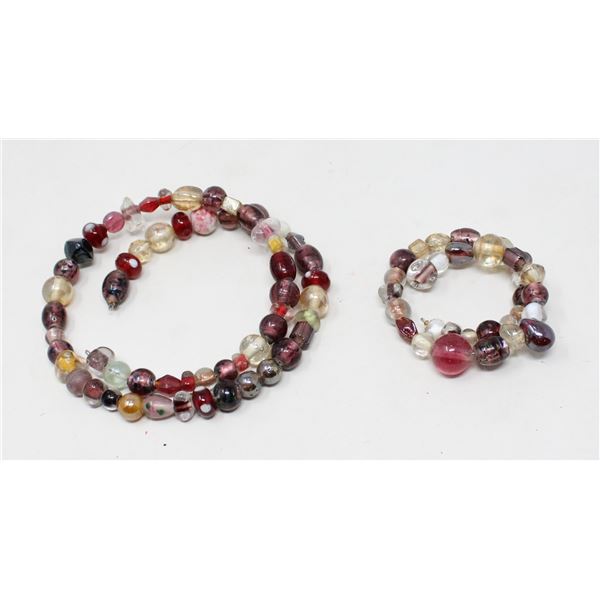 ART GLASS BEADED NECKLACE AND BRACELET