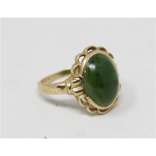14K GOLD WITH GREEN INSET STONE