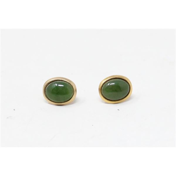 GOLD TONE AND GREEN STONE STUD EARRINGS