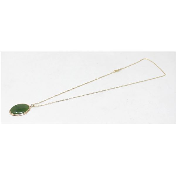 GOLD FILLED NECKLACE W GREEN STONE PENDANT