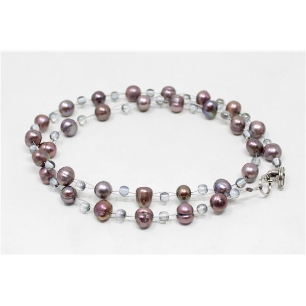 PURPLE AND SILVER BEADED NECKLACE