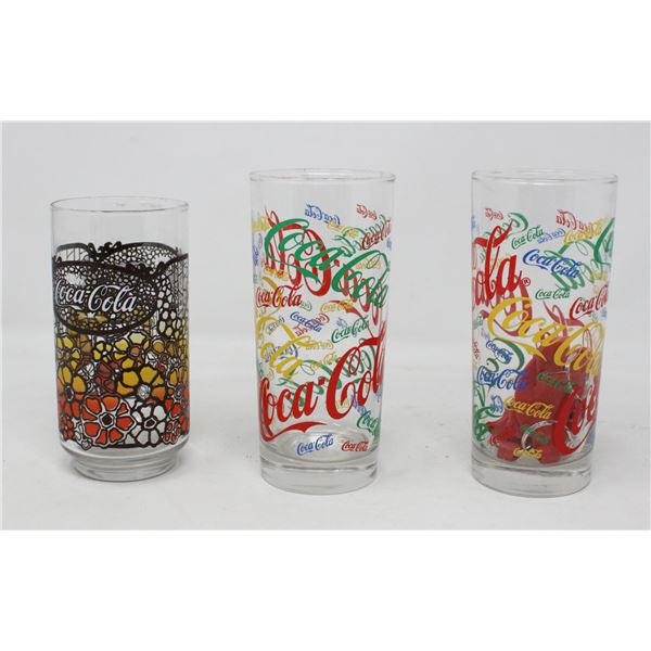 LOT OF THREE VINTAGE COKE TUMBLER GLASSES