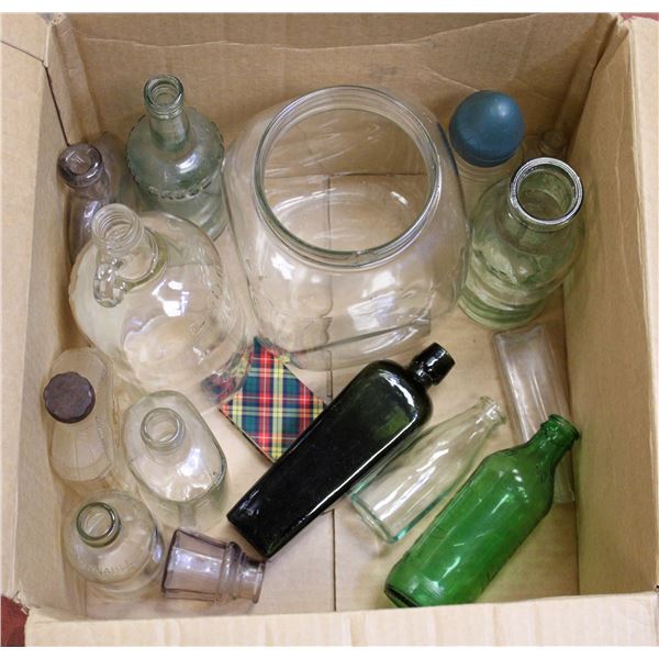 BOX OF ASSORTED ANTIQUE BOTTLES