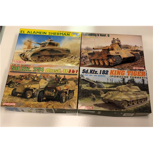Four Dragon 1/35th Scale Started Military Model Tank Armour Kits - 3 German Armour & 1 British Germa