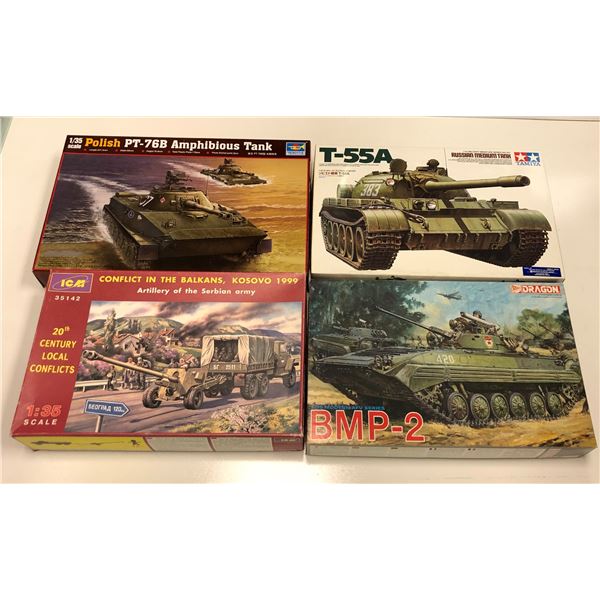 Four 1/35th Scale Started Military Model Tank Armour Kits - 1 Tamiya/ 1 Trumpeter/ 1 Dragon/ 1 ICM (