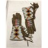 Image 1 : Hand stitched pair of Gauntlet Gloves beaded. - 14in size Medium