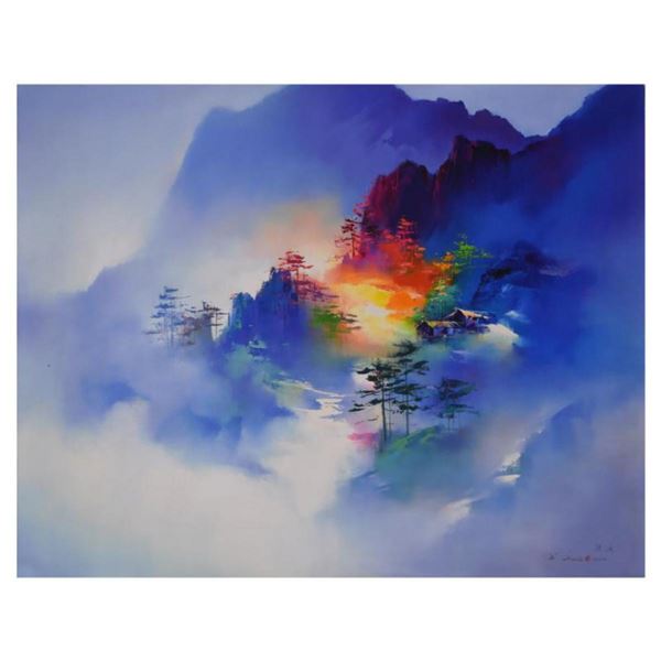 H. Leung, "Mountain Retreat" Hand Embellished Limited Edition on Canvas, Numbered 30/100 and Hand Si