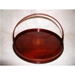 Mahogany Handled Tray Round Inlaid England 19th#2353723