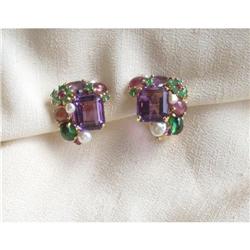 GUMPS 1986 BIG MULTI-GEM EARRINGS/14K GOLD #2354318