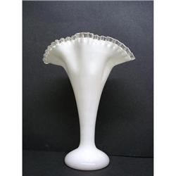 ELEGANT VICTORIAN MILK GLASS RUFFLED VASE #2390635