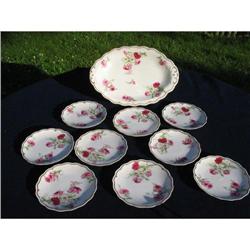 EARLY LIMOGES PINK ROSES  ICE CREAM SET #2390769