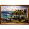 Image 1 : ORIG OIL PAINTING THAILAND SEASHORE VILLAGE  #2390918