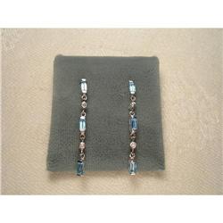 Estate 14K YG Blue Topaz Diamond Onyx Earrings #2391143