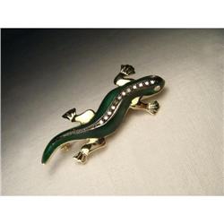 14K Black Gold Diamond Enamel Lizard Brooch #2391145