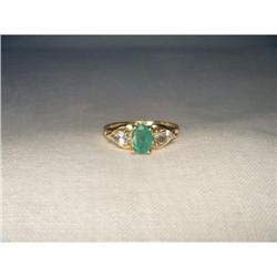 Estate 14K YG Emerald Aquamarine 3-Stone Ring #2391154