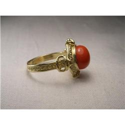 Antique 18K YG Gold Handmade Red Coral Ring #2391236
