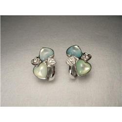 14K WG Diamond Green Blue Pearl Heart Earrings #2391238