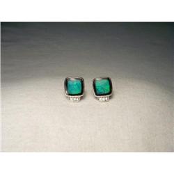 Estate 14K WG Opal Onyx Inlaid Diamond Earrings#2391239