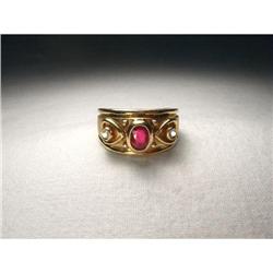 Etruscan 14K YG Gold Ruby Diamond Heart Band #2391240
