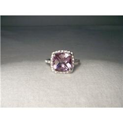 Estate 14K WG MicroPave Diamond Amethyst Ring #2391243