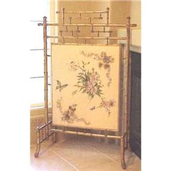 Gold bamboo firescreen  painted silk center #2391266