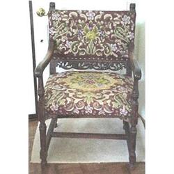 English  carved oak needlepoint arm chair #2391274