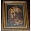 Image 1 : Antique Oil on Board Dog in Basket Painting  #2381541