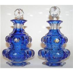 Pair Antique Gilded Blue Glass Decanters #2381596