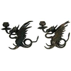 Pair Tiffany & Co Bronze Griffin Candlesticks #2381612