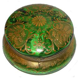 Bohemian Round Green Glass Powder Box #2381638