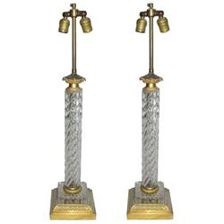 Pair Vintage Cut Glass & Brass Table Lamps #2381901