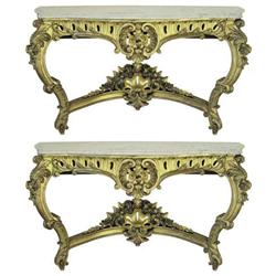 Pair French Rococo Marble Console Tables #2381908
