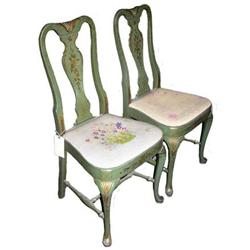 Pair Floral Painted Queen Anne Style Chairs #2381977