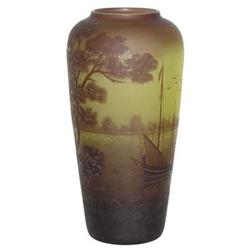 Val St Lambert Lake Scene Cameo Glass Vase #2382194