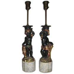 Pair of Wooden Blackamoor Table Lamps #2382205