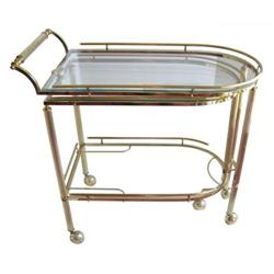 Mid-Century Brass & Glass Bar Serving Cart #2382209