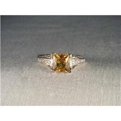 14K WG Princess Citrine Diamond Filigree Ring #2382502