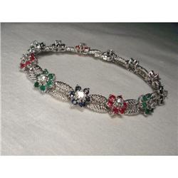 14K Gold Sapphire Ruby Emerald Diamond Bracelet#2382505