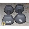 Image 1 : TWO 15 POUND DUMBBELLS