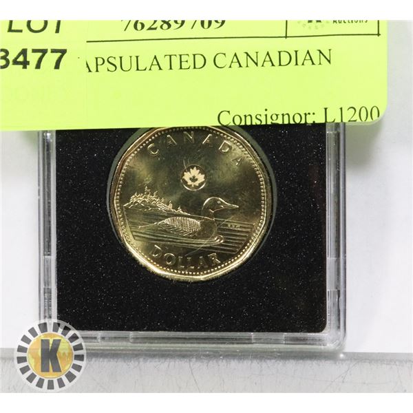 2018 ENCAPSULATED CANADIAN LOONIE FROM ROLL