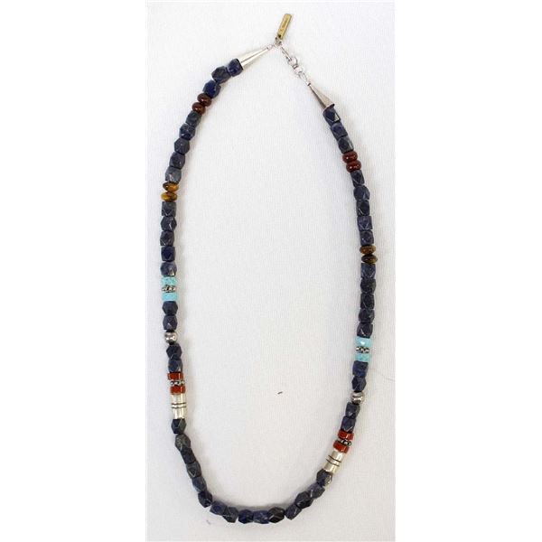 Tommy Singer SS Turquoise Onyx & Coral Necklace