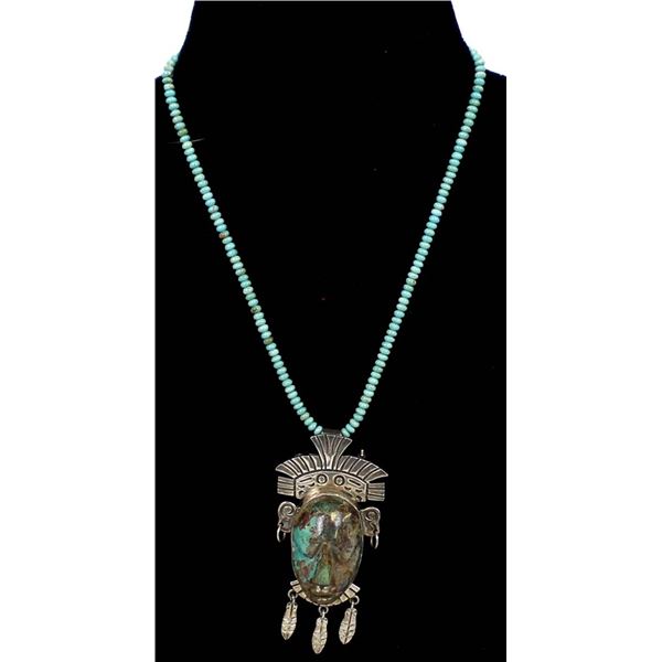Large Taxco Sterling Turquoise Pendant Necklace