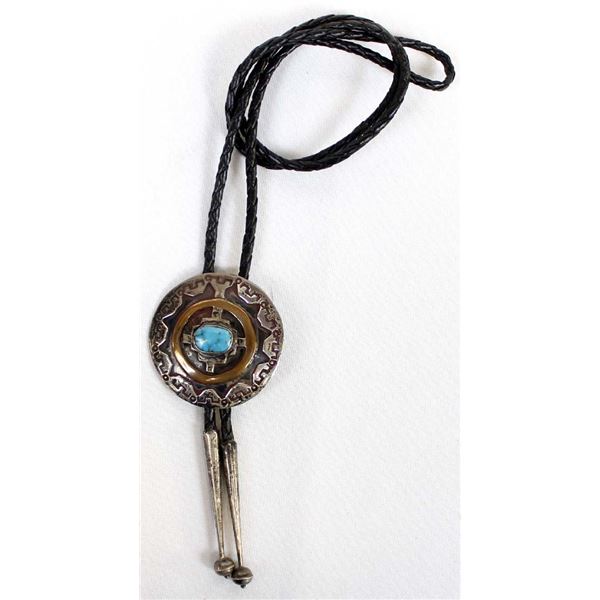Navajo Silver, Turquoise & Copper Bolo Tie