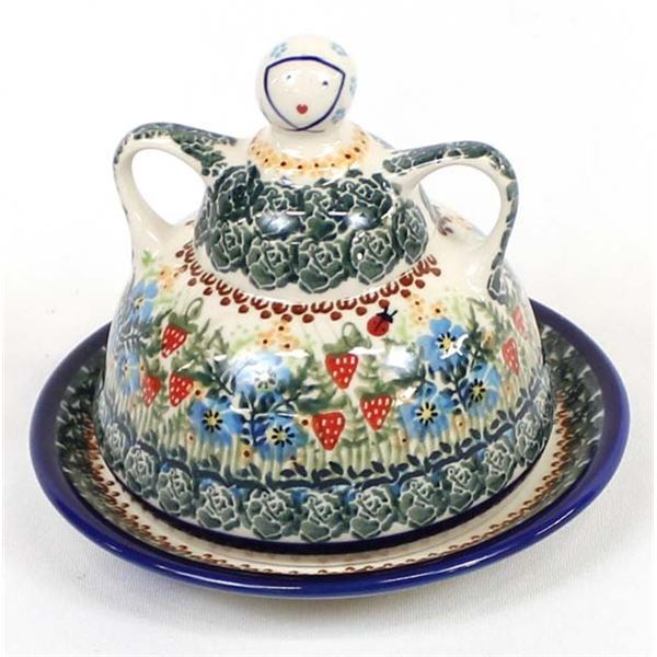 Original Polish Pottery Covered Girl on Plate