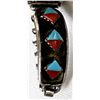 Image 2 : Navajo Sterling Turquoise & Coral Watch Band