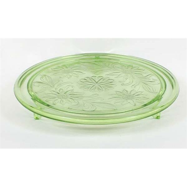 Antique Green Vaseline Footed Sunflower Cake Plate