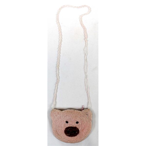 Beaded Pink Pig Change Purse w/Shoulder Strap