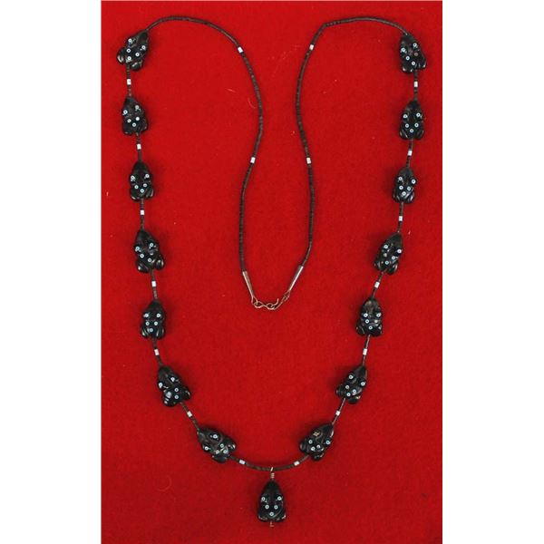 Native American Zuni Jet Frog Fetish Necklace