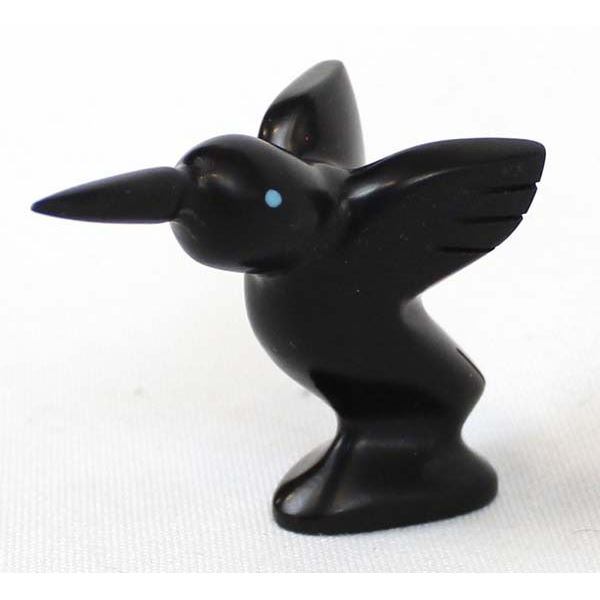 Zuni Carved Jet Hummingbird Fetish by R. Peyketewa