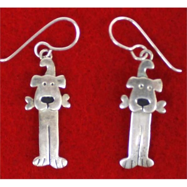 Sterling Silver Dog w/Bone Pierced Earrings